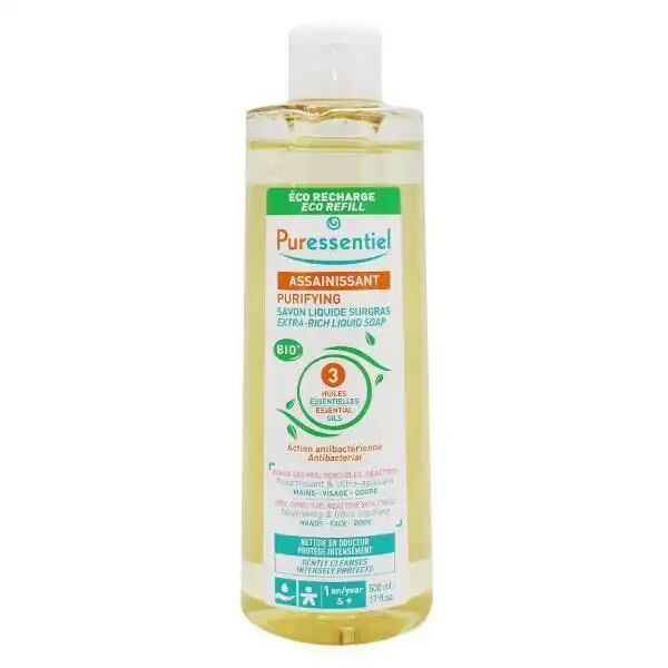 Savon Liquide - Eco-recharge - 3 Huiles Essentielles Bio - Hypoallergénique - Mixte